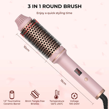 Ceramic hair curler brush bristles and heated ceramic barrel close-up