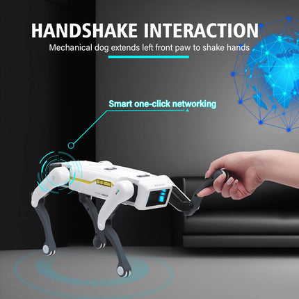 USA-CALI Interactive AI Robot Dog Toy - size comparison and packaging detail view