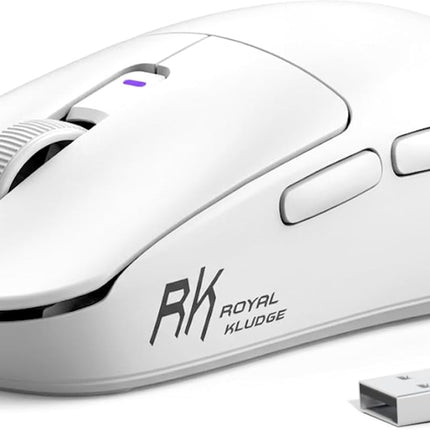 RK ROYAL KLUDGE RK MO3 Wireless Gaming Mouse, 48g Lightweight Computer Mouse, Bluetooth/2.4G/Wired Rechargeable PC Game Mice with Programmable Buttons and Silent Clicks, 6000 DPI for Laptop/Mac, White