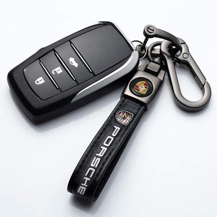 Car Keychain Keyring for Automobile,Car Key Lanyard for Women&Men,Leather Key Chain Compatible With Porsche Panamera Cayenne Macan Boxster Taycan Cayman 718 911KeyFob Holder Replacement