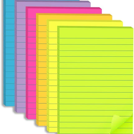 SourcetoHome (6 Pack) Lined Sticky Notes 4x6 in,Large Notepads with Lines,Ruled Stickies Super Sticking Power,Office School Memo Note Pads Bright Colors,Post on Windows Doors,Recyclable,Easy to Write on - General - front view