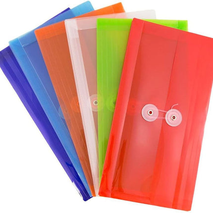 JAM PAPER Plastic Envelopes with Button & String Tie Closure - #10 Business Booklet - 5 1/4 x 10 - Assorted Colors - 6/pack