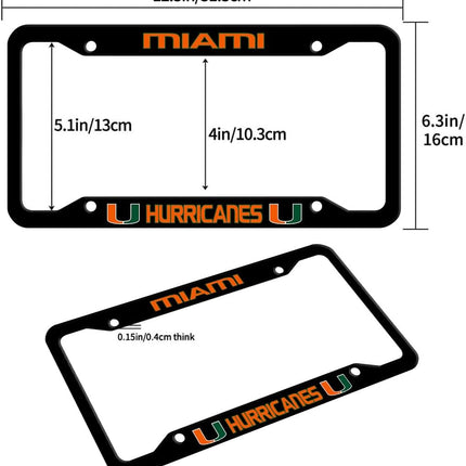 1PC Aluminum License Plate Frames for Miami Hurricanes,Metal Matte Black License Plate Holders for UM, Universal US Car License Plate Covers with Screws