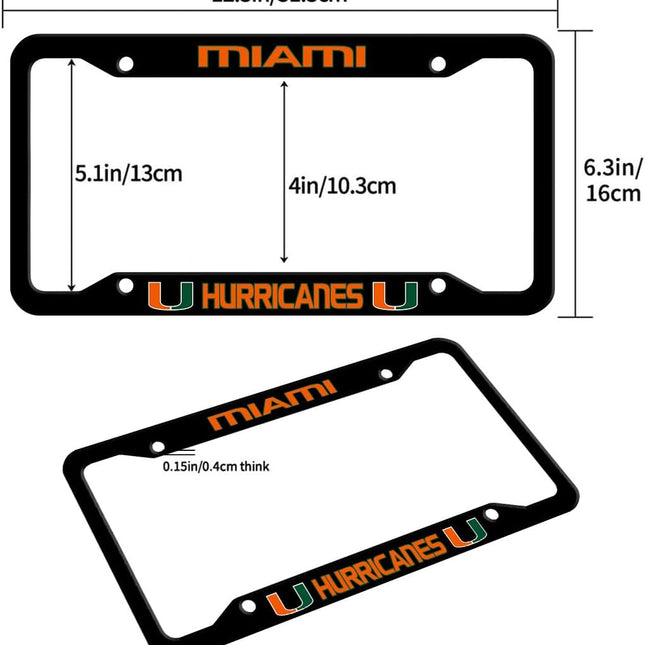 1PC Aluminum License Plate Frames for Miami Hurricanes,Metal Matte Black