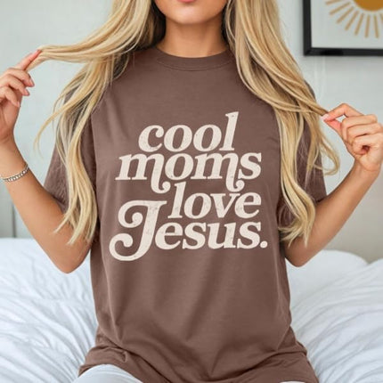 FITIN Cool Moms Love Jesus Comfort Colors T-Shirt, Distressed Faith Graphic Tee, Christian Mom Statement T-Shirt
