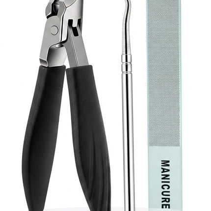 Nail Clippers Set for Seniors Thick Toenails, Ingrown 30° Slanted Eagle-Beak Clipper with Wide Jaw Opening, Anti-Splash Catcher, Long Handle Stainless Steel Kit for Men Women Adults Green Black