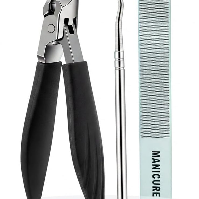 Nail Clippers Set for Seniors Thick Toenails, Ingrown 30° Slanted Eagle-Beak Clipper with Wide Jaw Opening, Anti-Splash