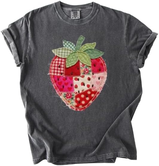 Faux Patchwork Strawberry T-Shirt, Colorful Strawberry