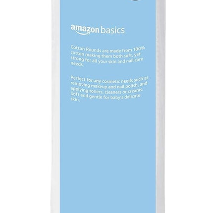 Amazon Basics Hypoallergenic Cotton Rounds for Makeup Removal and Skincare, 100 Count, 1 Pack