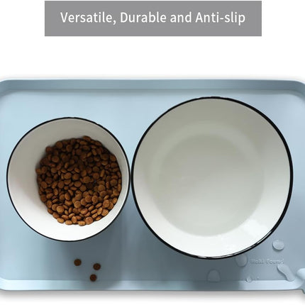 Hoki Found Silicone Pet Food Mats - Non Slip Bowl Placemats for Dogs & Cats - Waterproof, Suitable for Carpet - Frost