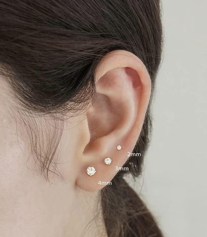 Screw-On Flat Back Stud Earrings, 316L Stainless Steel, Cubic Zirconia, Silver Color - photo 3