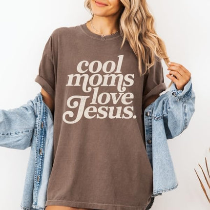 FITIN Cool Moms Love Jesus Comfort Colors T-Shirt, Distressed Faith Graphic Tee, Christian Mom Statement T-Shirt