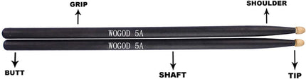 Drum Sticks 5A Drumsticks Classic Black Wood Tip Drumsticks (Black Drum Sticks)
