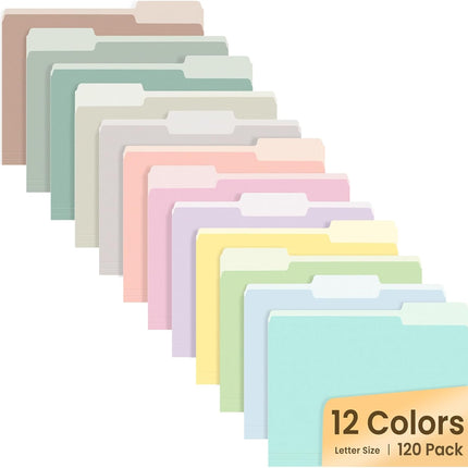 SUNEE File Folders, 120 Pack Manilla Folders 8.5 x 11, 12 Colors Folder Office Organization Home School Folders for Documents Files Paper