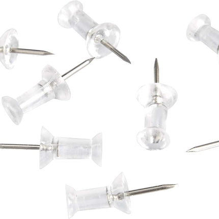 Amazon Basics Push Pins Tacks, Steel Point, Clear Plastic Head, for Bulletin Board, Maps, Posters, and Craft Projects, 100-Pack
