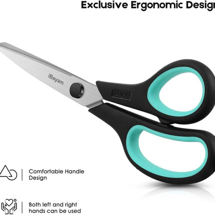 iBayam 3-Pack 8" Heavy Duty Scissors with Ultra Sharp Blades and Comfort Grip Handles - For Office, Home, School, Sewing, and Crafts