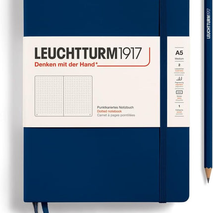 LEUCHTTURM1917 - Notebook Hardcover Medium A5-251 Numbered Pages for Writing and Journaling (Navy, Dotted)