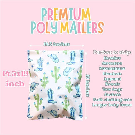 10x13 Colourful and Stylish 25 Pack Poly Mailer Bags with Unique Designs | Waterproof, Tear-Resistant, Durable Shipping Bags Ideal for Gifts, Small Businesses, and Secure Packaging | Western Cowboy
