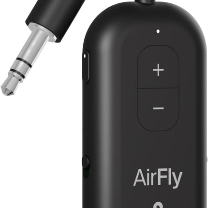 AirFly Pro 2 – Bluetooth Adapter for Airplane, Pair 2 AirPods or Wireless Headphones – 3.5mm AUX Bluetooth Transmitter and Receiver for Cars, Boats, Treadmills, TVs– Airplane Travel Essentials, Black