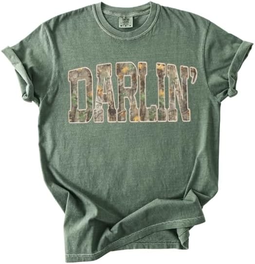 Darlin’ Camo Tee, Southern Country Girl Shirt, Western Varsity Camouflage Graphic T Shirt