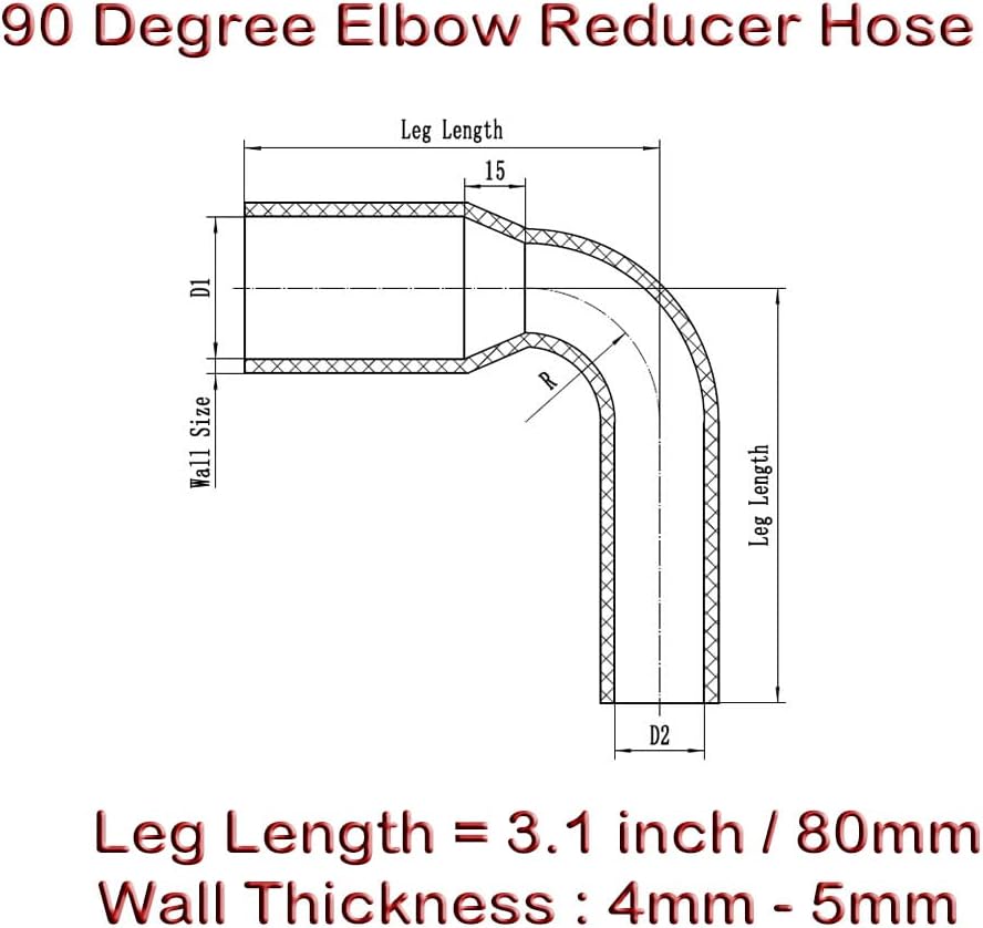 Automotive Silicone 90-Degree Elbow Reducer Coupler, 1.5 in to 1.75 in, Black - photo 3