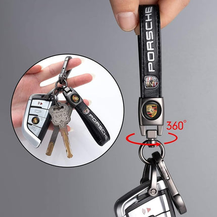 Car Keychain Keyring for Automobile,Car Key Lanyard for Women&Men,Leather Key Chain Compatible With Porsche Panamera Cayenne Macan Boxster Taycan Cayman 718 911KeyFob Holder Replacement