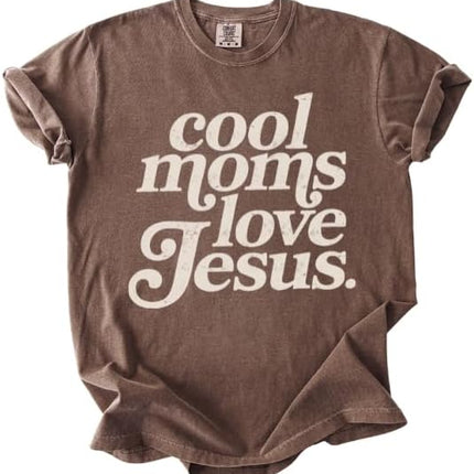 FITIN Cool Moms Love Jesus Comfort Colors T-Shirt, Distressed Faith Graphic Tee, Christian Mom Statement T-Shirt