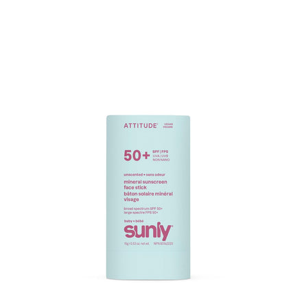 ATTITUDE Baby Mineral Sunscreen Face Stick SPF 50, Broad Spectrum Zinc Oxide, EWG Verified, Non-Nano, Gentle Lightweight Non-Greasy, Vegan