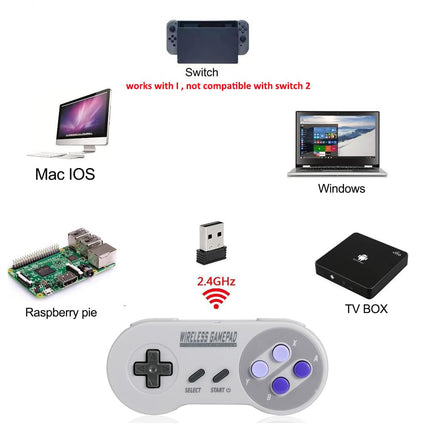 ZAMPAM 2 Pack 2.4GHz Wireless USB Controller Compatible with SNES Games & Nintendo Switch 1, Retro USB Gamepad for Windows PC, Mac, Linux, Raspberry Pi, RetroPie – Classic Design, Plug & Play