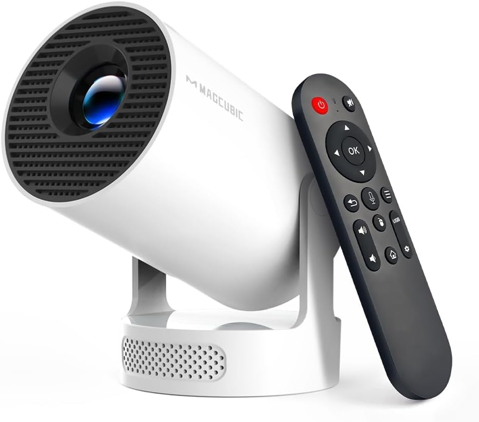 Mini Projector with WiFi 6 and Bluetooth 5.4, Portable Projector 4K Support, 5W Soundbase Speaker, Auto Vertical