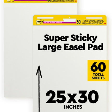Super Sticky Easel Pad 25 in x 30 in White 30 Sheets/Pad 2 Pad/Pack Large White Premium Self Stick Flip Chart Paper Super Sticking Power