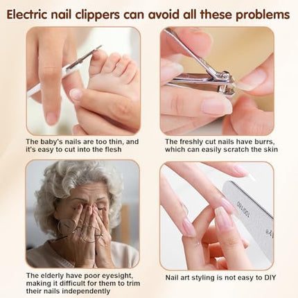Electric Nail Clipper, Electric Nail Clippers for Seniors with LED Light, Cordless Automatic Nail Trimmer with Adjustable Speed for Fingernails and Toenails (3 Speed Settings, White)