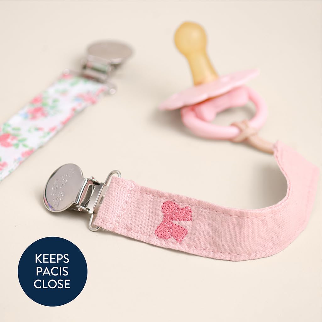 Fabric Pacifier Strap Set – Universal Clip, Pack of 2 in Bows & Floral - photo 5
