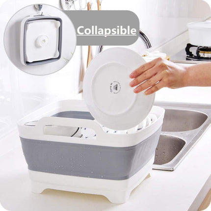 FOSJGO Collapsible Dish Basin with Drain Plug, 2.4 Gal(9L) Space Saving Multiuse Foldable Sink for Baby Bottles, Kitchen Camping Dish Tub for Vegetable Washing and Beverage Tubs
