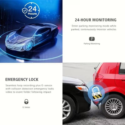 1080P HD Dash Camera with 170° Wide Angle Vehicle Cam, Car Front and Rear Inside Dashcam Car Video Recorder, Night Vision, Loop Recording, G-Sensor, 24H Parking Monitor, Loop Recording