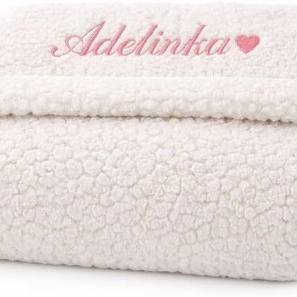 Teddy Neutral Newborn Baby Blanket 100×80 cm – Plush Teddy Fur & Cotton Velour Infant Blanket, Lightweight or Warm Lined Option, Personalized or Plain (White)
