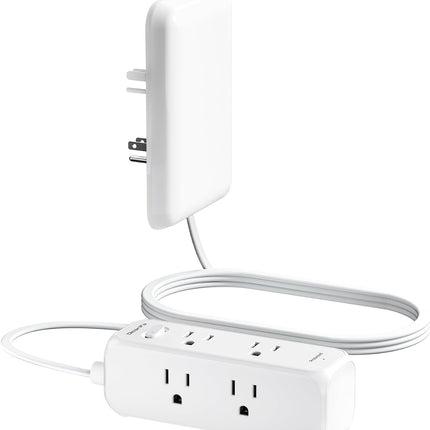 Olcorife Flat Outlet Extender with Cover, Flat Plug Power Strip with 6 AC Outlets, 2000 Joules Surge Protector, 3FT Flat Extension Cord, Home Office Travel Dorm Room Essentials