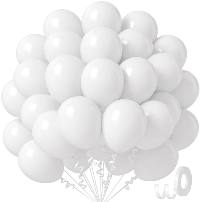 White Balloons 12 inch, White Latex 50pcs Party Balloons