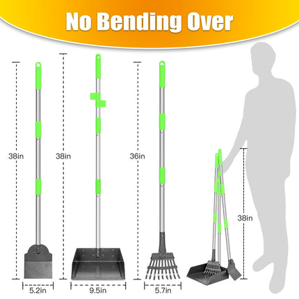 Pooper Scooper for Dogs Metal Heavy Duty Long Handle Rake, Spade & XL Tray