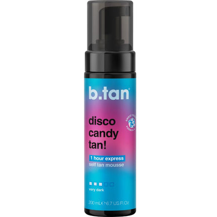 b.tan Dark Self Tanner Mousse | Disco Candy Tan - Best, 1 Hour Express Sunless Tanning Foam, Candy-Scented, Sweat-Proof & Transfer Resistant, No Fake Tan Smell, Vegan, Cruelty Free, 6.7 Fl Oz