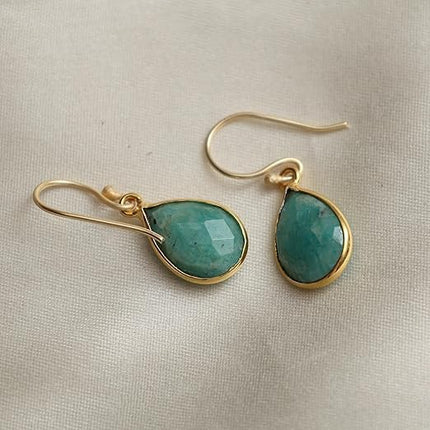 Gempires Teardrop Crystal Earring, Pear Shape Dangle Drop Earrings, Natural Gemstone Earring, Minimal, Everyday Wear, Hypoallergenic 14k Gold Plated, Gift for Mom Wife friend