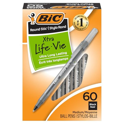 Amazon.com : BIC Round Stic Xtra Life Ballpoint Pen, Ultra Long Lasting and Consistent Ink Flow, 60-Count in Black Ink : Ballpoint Pens : Office Products