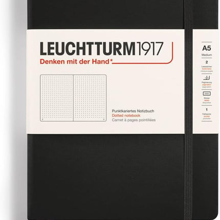 LEUCHTTURM1917 - Notebook Hardcover Medium A5-251 Numbered Pages for Writing and Journaling (Black, Dotted)