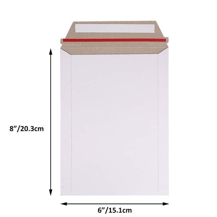 100 Pack 6X8 inch Self Seal Photo Document Mailers Stay Flat White Cardboard Envelopes White Photography Mailers for CD, Photos, Document
