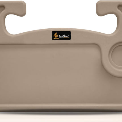 EcoNour 2 in 1 Car Steering Wheel Desk (Beige) | Steering Wheel Tray for Laptop, Eating, Drinks | Rectangular ABS Car Tray with Pen Holder & Cup Holder