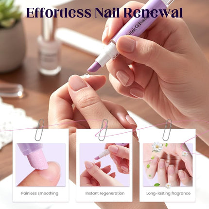 2-in-1 Cuticle Oil Pusher Pen, Nail Cuticle Pen Applicator, Cuticles Remover Pens for Dry Damaged Nails, Hangnails, Moisturize Strengthen Brighten (1pc)