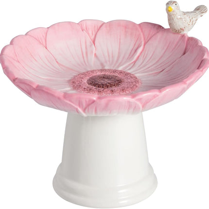 Mud Pie Ceramic Pink Flower Small Bird Bath