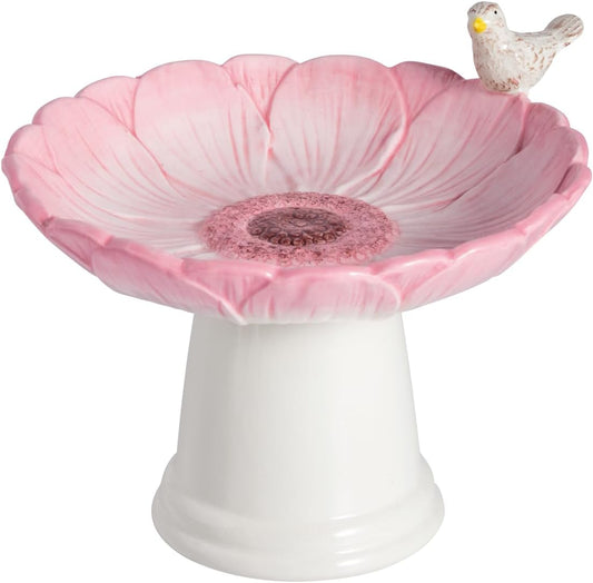 Ceramic Pink Flower Small Bird Bath