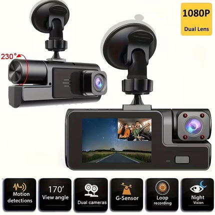1080P HD Dash Camera with 170° Wide Angle Vehicle Cam, Car Front and Rear Inside Dashcam Car Video Recorder, Night Vision, Loop Recording, G-Sensor, 24H Parking Monitor, Loop Recording