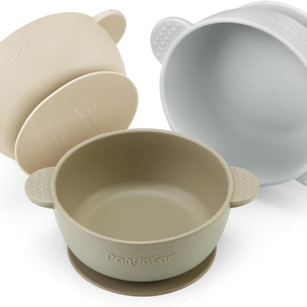 PandaEar 3 Pack Baby Bowls with Suction| Stay Put Silicone Food Bowl for Babies Kids Toddlers Infants| Food Grade Soft Safe BPA-Free Silicone (Brown Grey Tan)